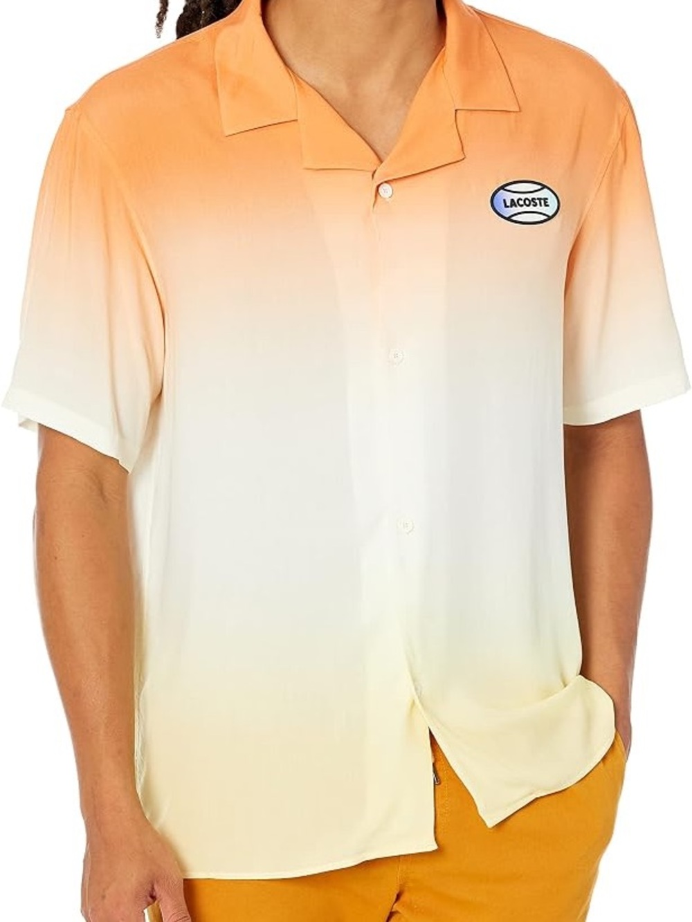Lacoste Men’s Ombré Short Sleeve Button-Up Shirt Orange Yellow XXL